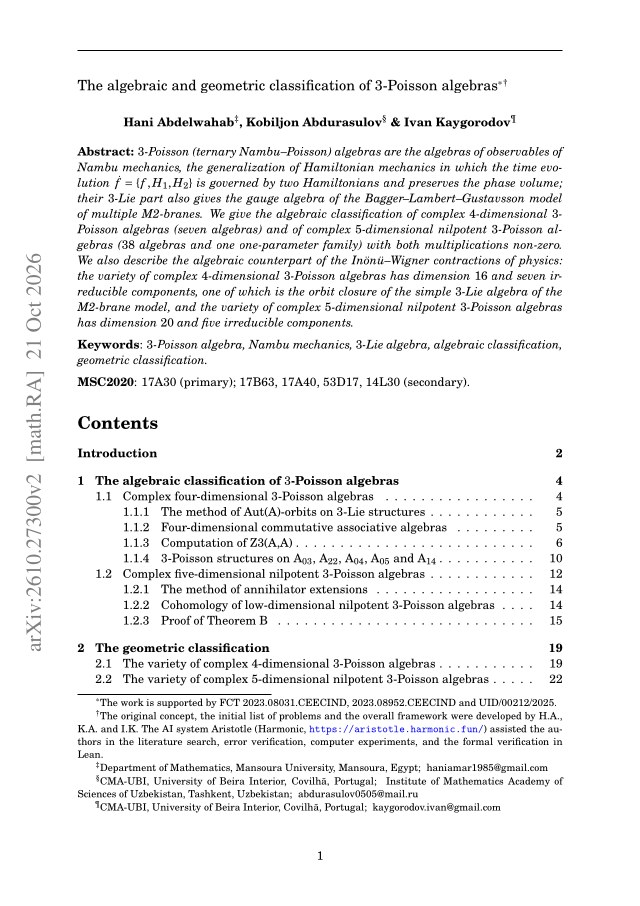 First page of The algebraic and geometric classification of $3$-Poisson algebras