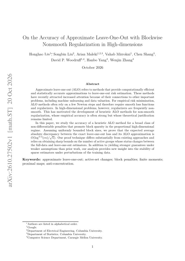 First page of On the Accuracy of Approximate Leave-One-Out with Blockwise Nonsmooth Regularization in High-dimensions