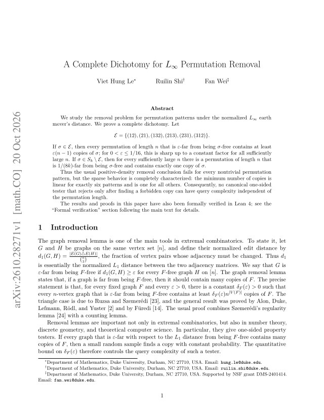 First page of A Complete Dichotomy for $L_\infty$ Permutation Removal