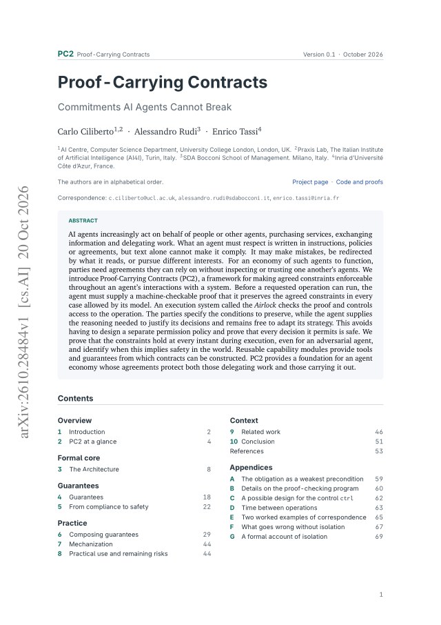 First page of Proof-Carrying Contracts: Commitments AI Agents Cannot Break