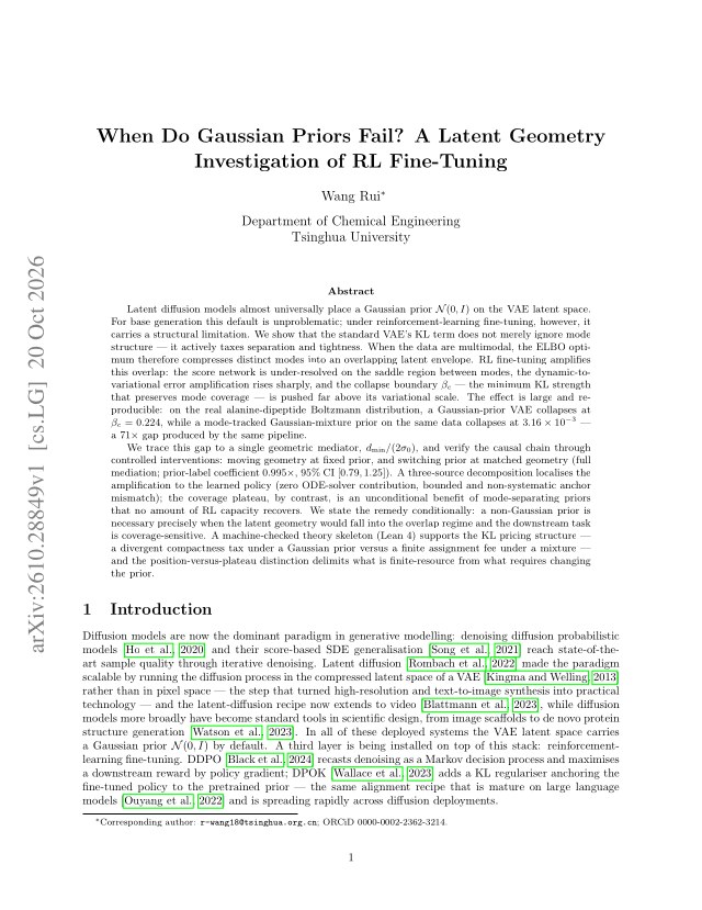 First page of When Do Gaussian Priors Fail? A Latent Geometry Investigation of RL Fine-Tuning