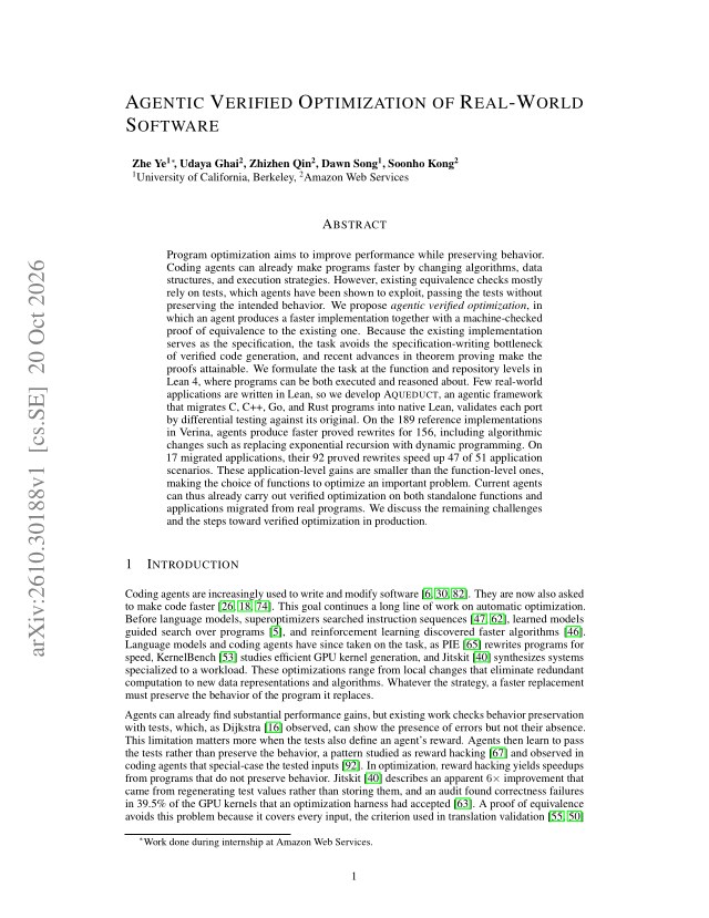 First page of Agentic Verified Optimization of Real-World Software
