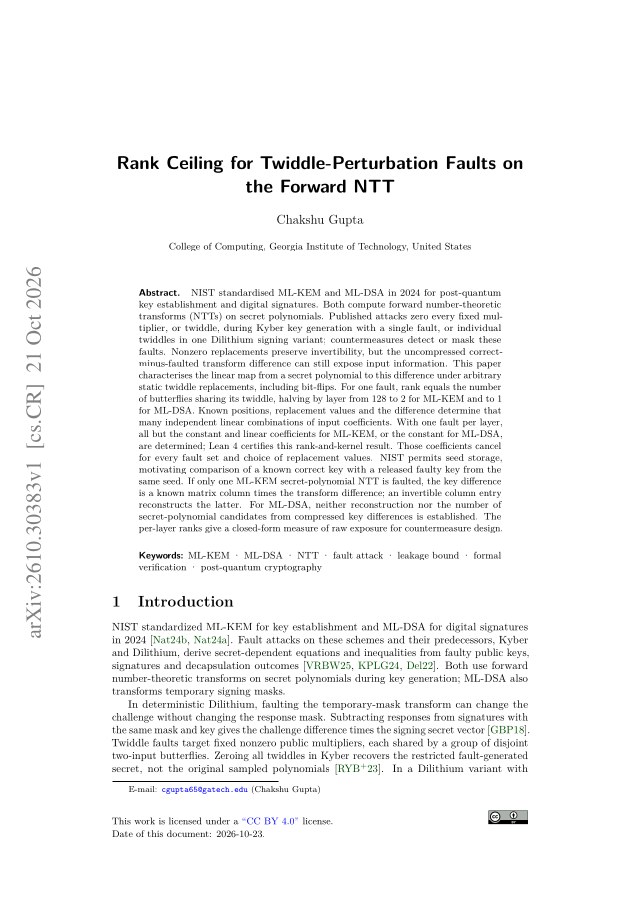 First page of Rank Ceiling for Twiddle-Perturbation Faults on the Forward NTT