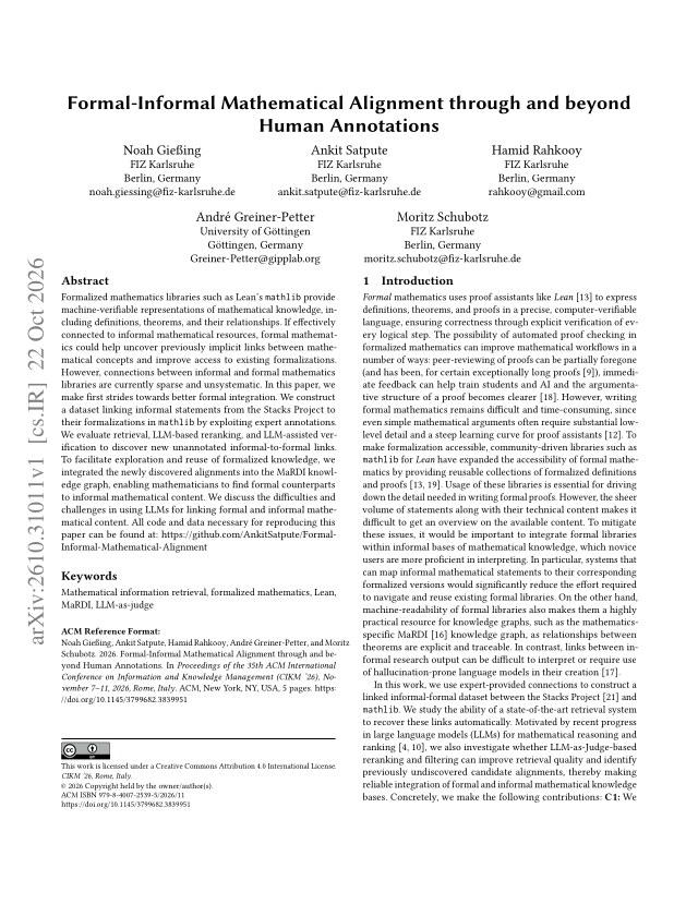 First page of Formal-Informal Mathematical Alignment through and beyond Human Annotations