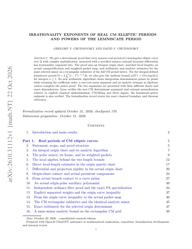 First page of Irrationality Exponents of Real CM Elliptic Periods and Powers of the Lemniscate Period