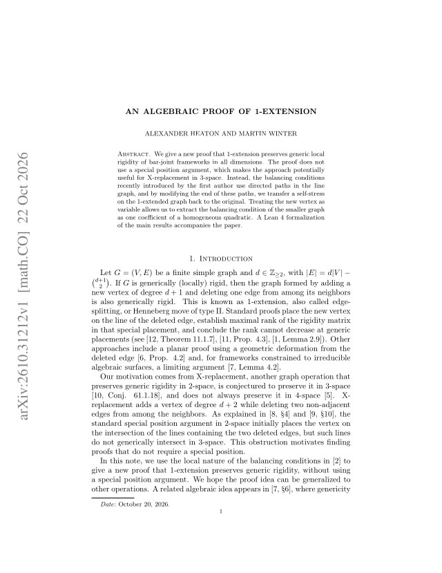 First page of An algebraic proof of 1-extension