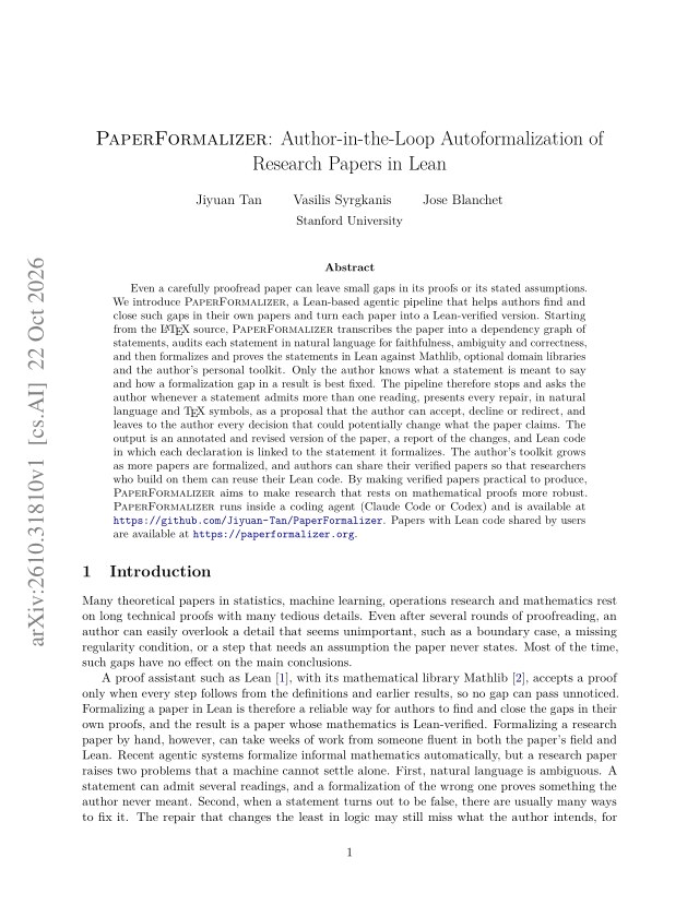 First page of PaperFormalizer: Author-in-the-Loop Autoformalization of Research Papers in Lean