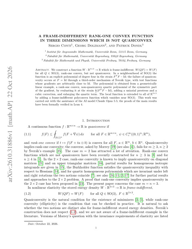First page of A frame-indifferent rank-one convex function in three dimensions which is not quasiconvex