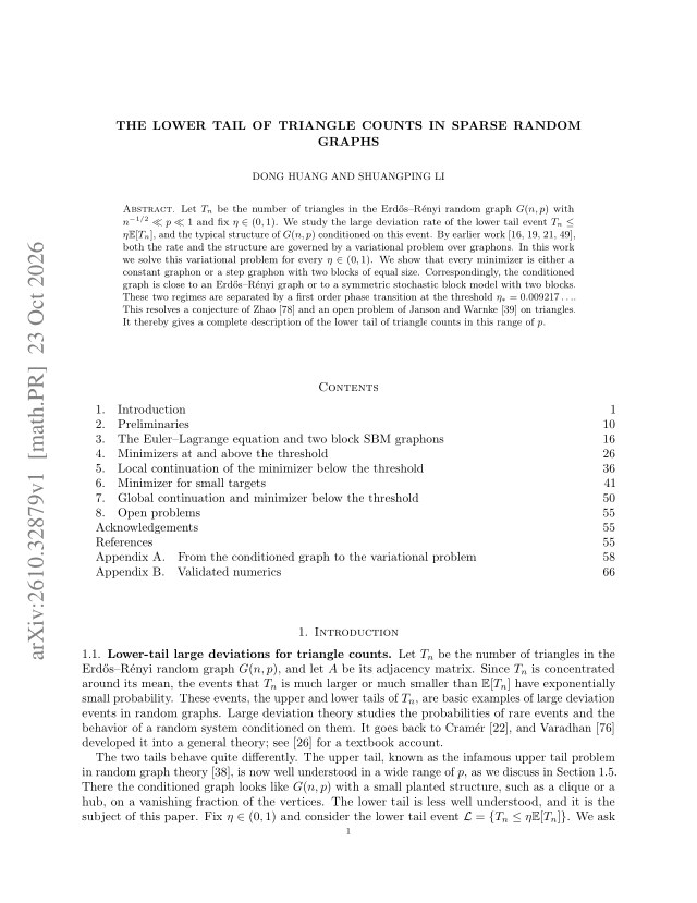First page of The lower tail of triangle counts in sparse random graphs