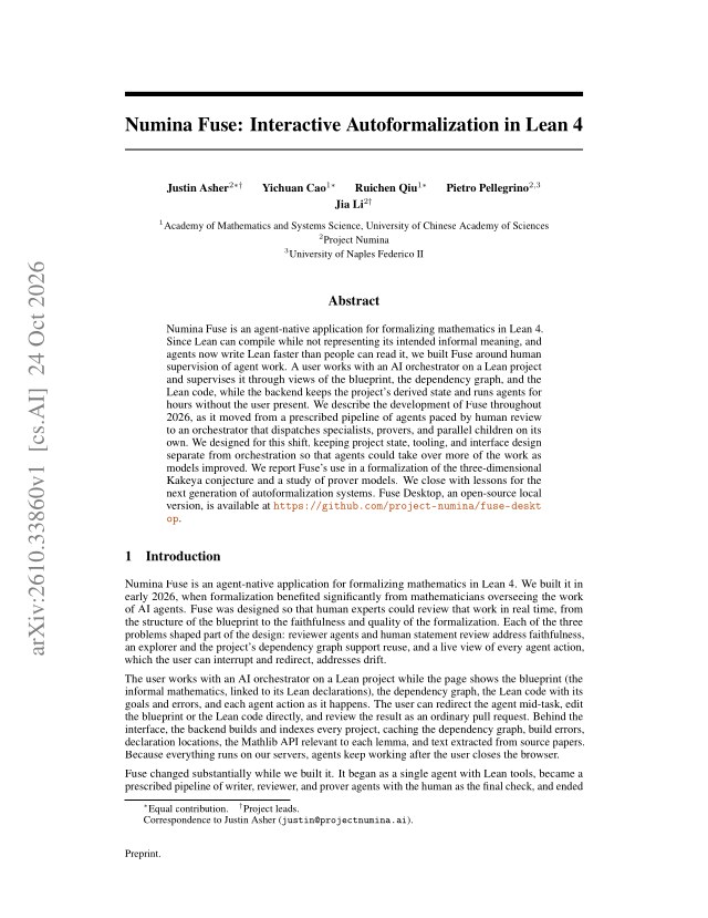 First page of Numina Fuse: Interactive Autoformalization in Lean 4