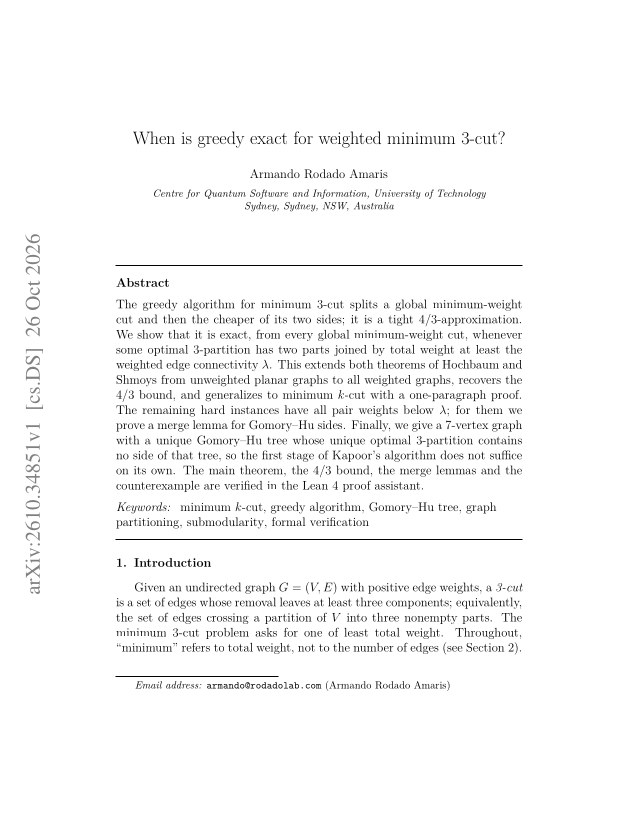 First page of When is greedy exact for weighted minimum 3-cut?