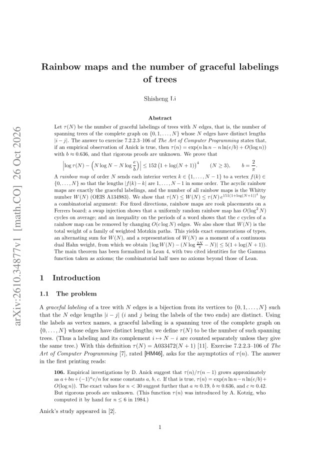 First page of Rainbow maps and the number of graceful labelings of trees