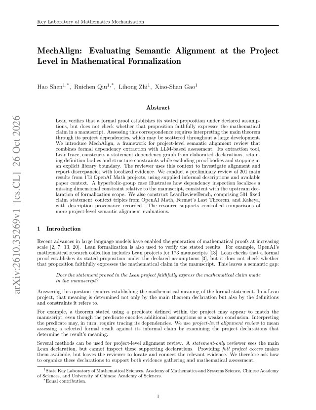 First page of MechAlign: Evaluating Semantic Alignment at the Project Level in Mathematical Formalization