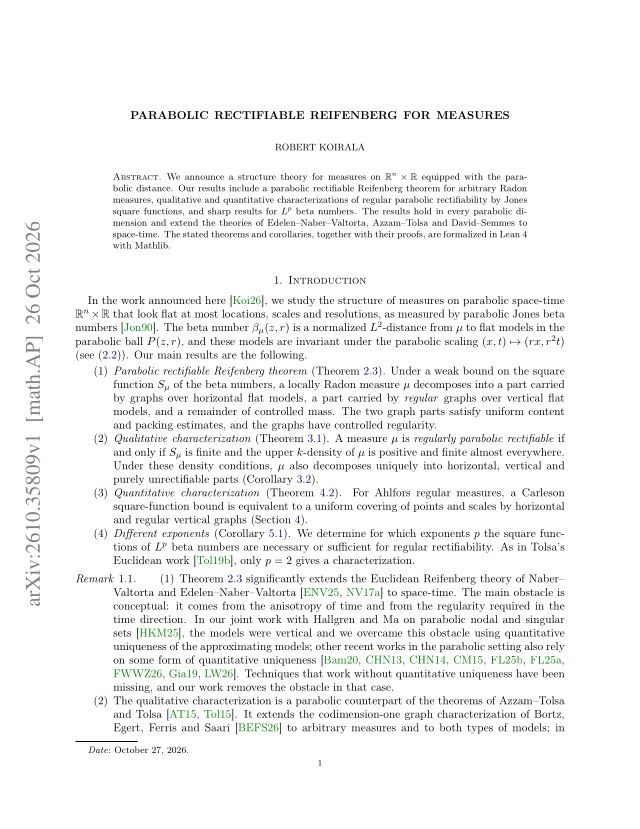 First page of Parabolic Rectifiable Reifenberg for Measures