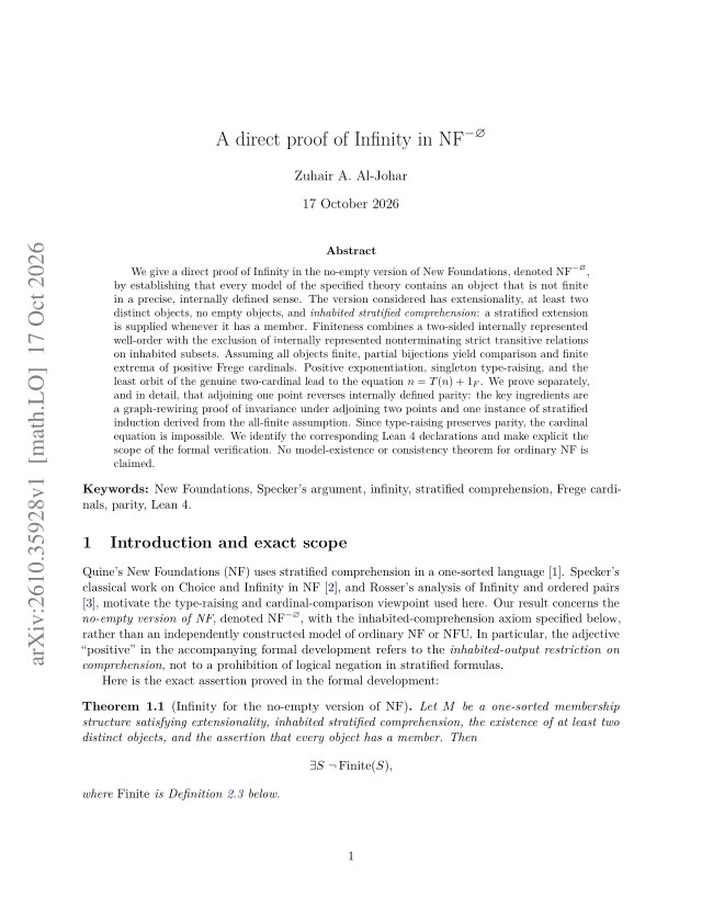 First page of A direct proof of Infinity in NF-0