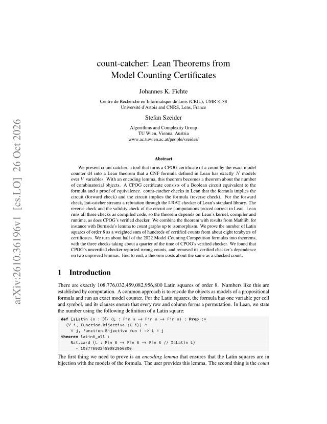 First page of count-catcher: Lean Theorems from Model Counting Certificates