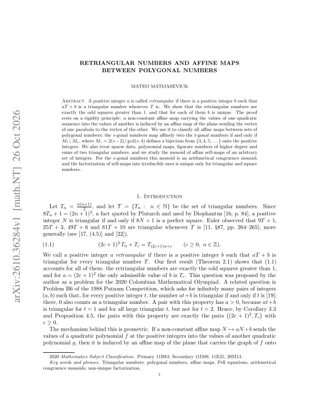 First page of Retriangular numbers and affine maps between polygonal numbers