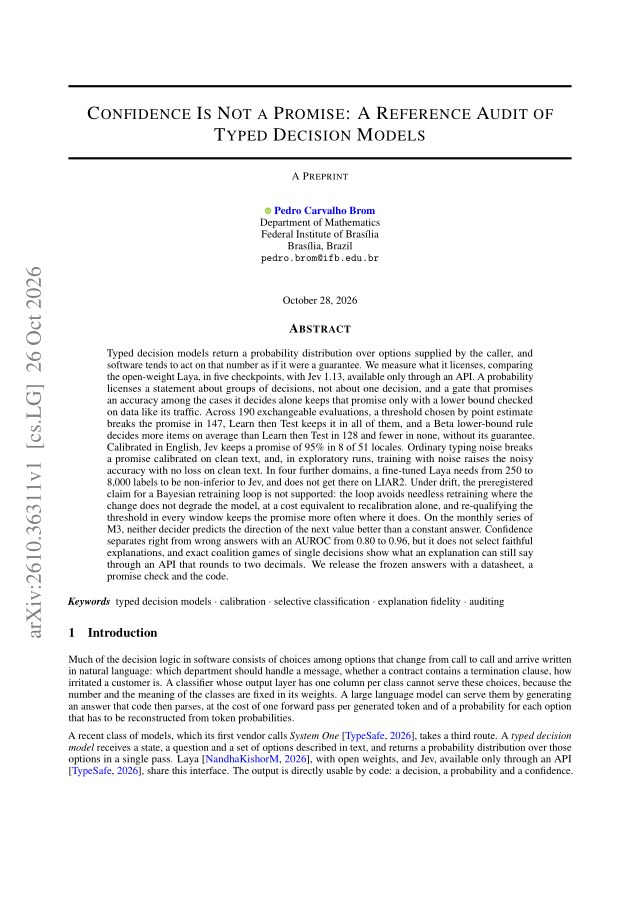First page of Confidence Is Not a Promise: A Reference Audit of Typed Decision Models