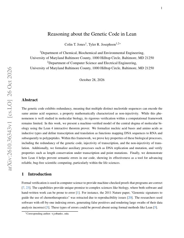 First page of Reasoning about the Genetic Code in Lean
