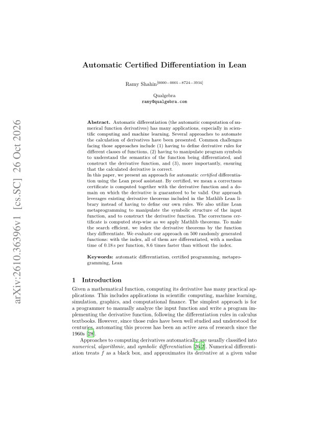 First page of Automatic Certified Differentiation in Lean