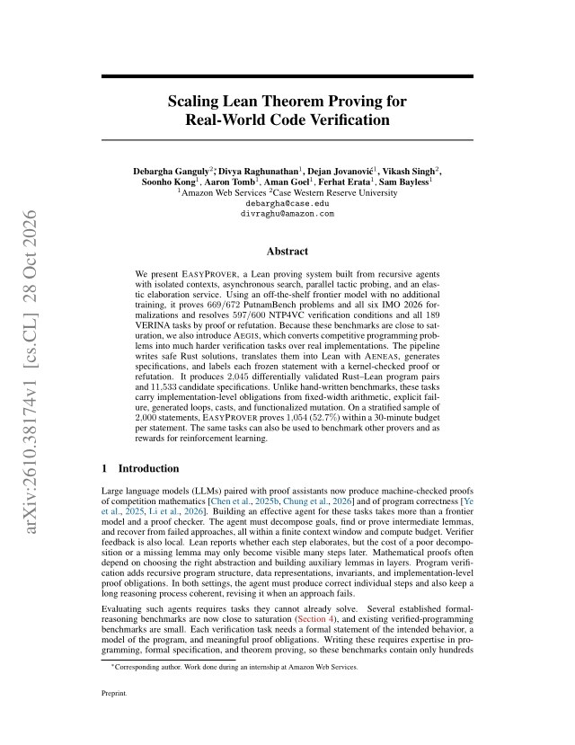 First page of Scaling Lean Theorem Proving for Real-World Code Verification