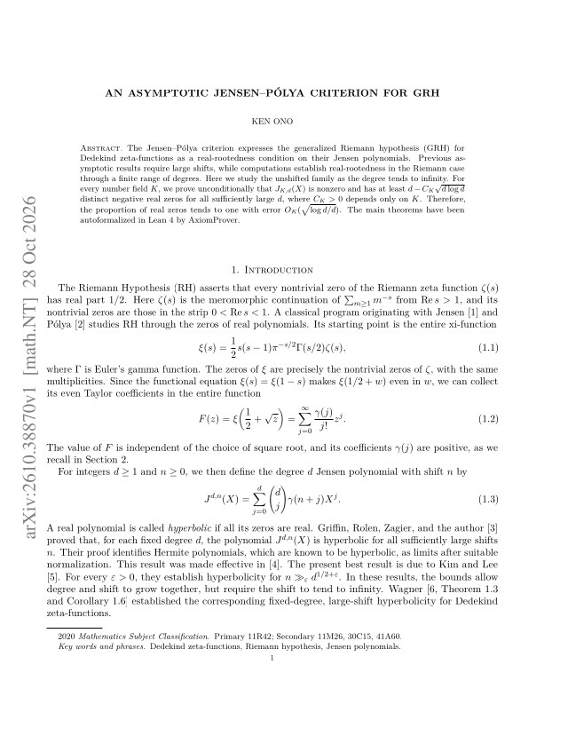 First page of An asymptotic Jensen-Polya criterion for GRH