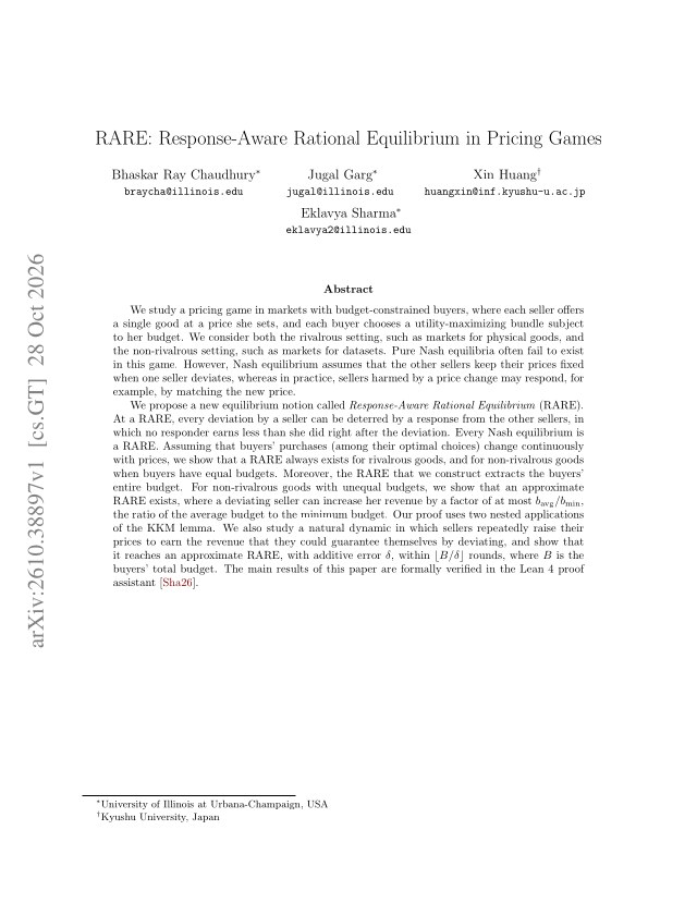 First page of RARE: Response-Aware Rational Equilibrium in Pricing Games