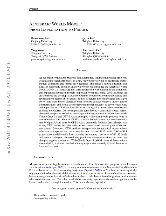First page of Algebraic World Model: From Exploration to Proofs