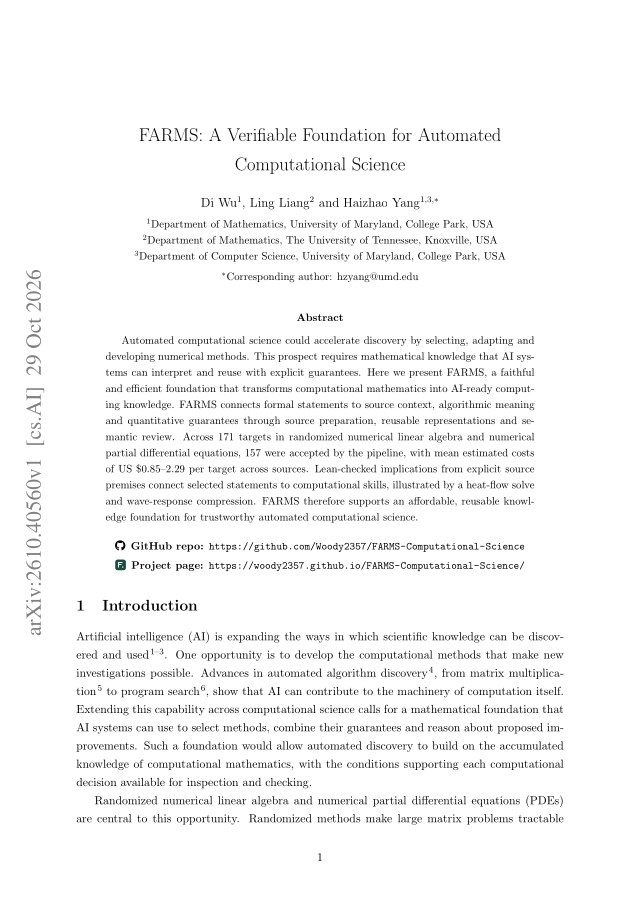 First page of FARMS: A Verifiable Foundation for Automated Computational Science