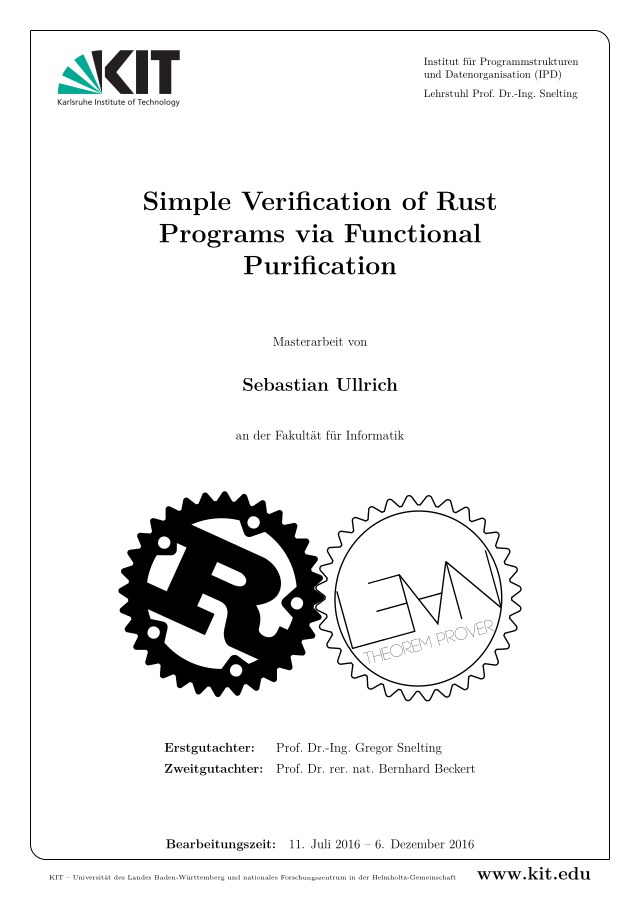 First page of Simple Verification of Rust Programs via Functional Purification