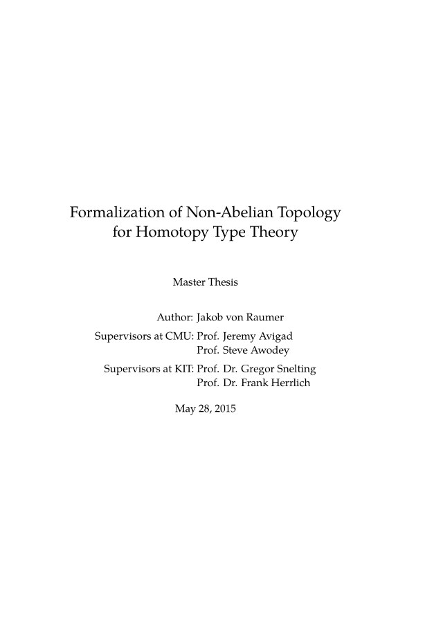 First page of Formalization of Non-Abelian Topology for Homotopy Type Theory